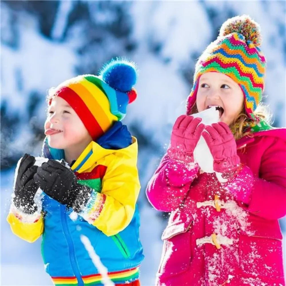 2 Pairs Kids Winter Ski Gloves Waterproof Warm Snow Mittens Full Finger Gloves